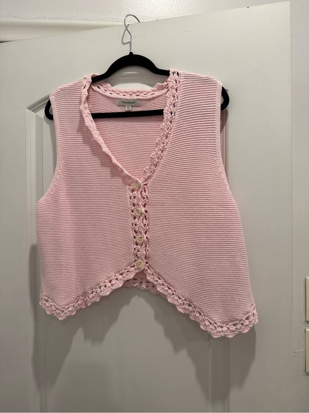 Francesca's Collections Light Pink Cropped Knit Button Vest